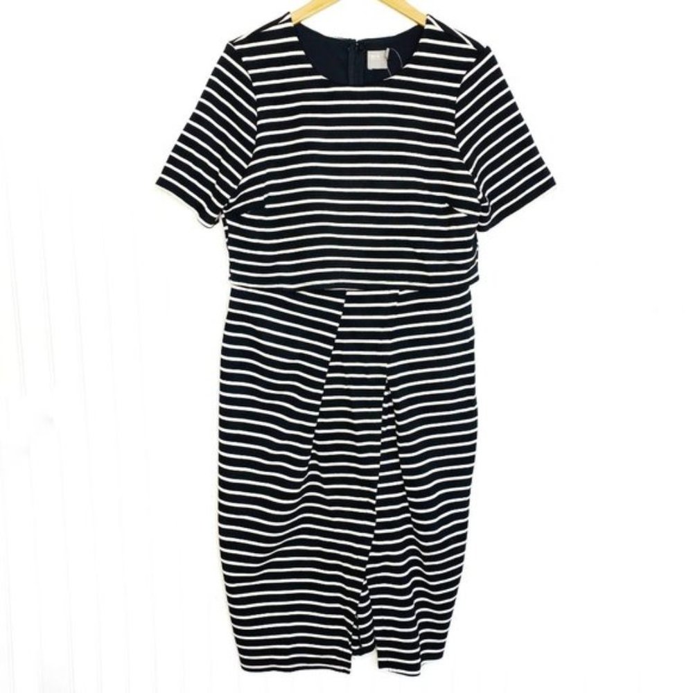 ASOS Black White Stripe Overlay Knit Midi Dress